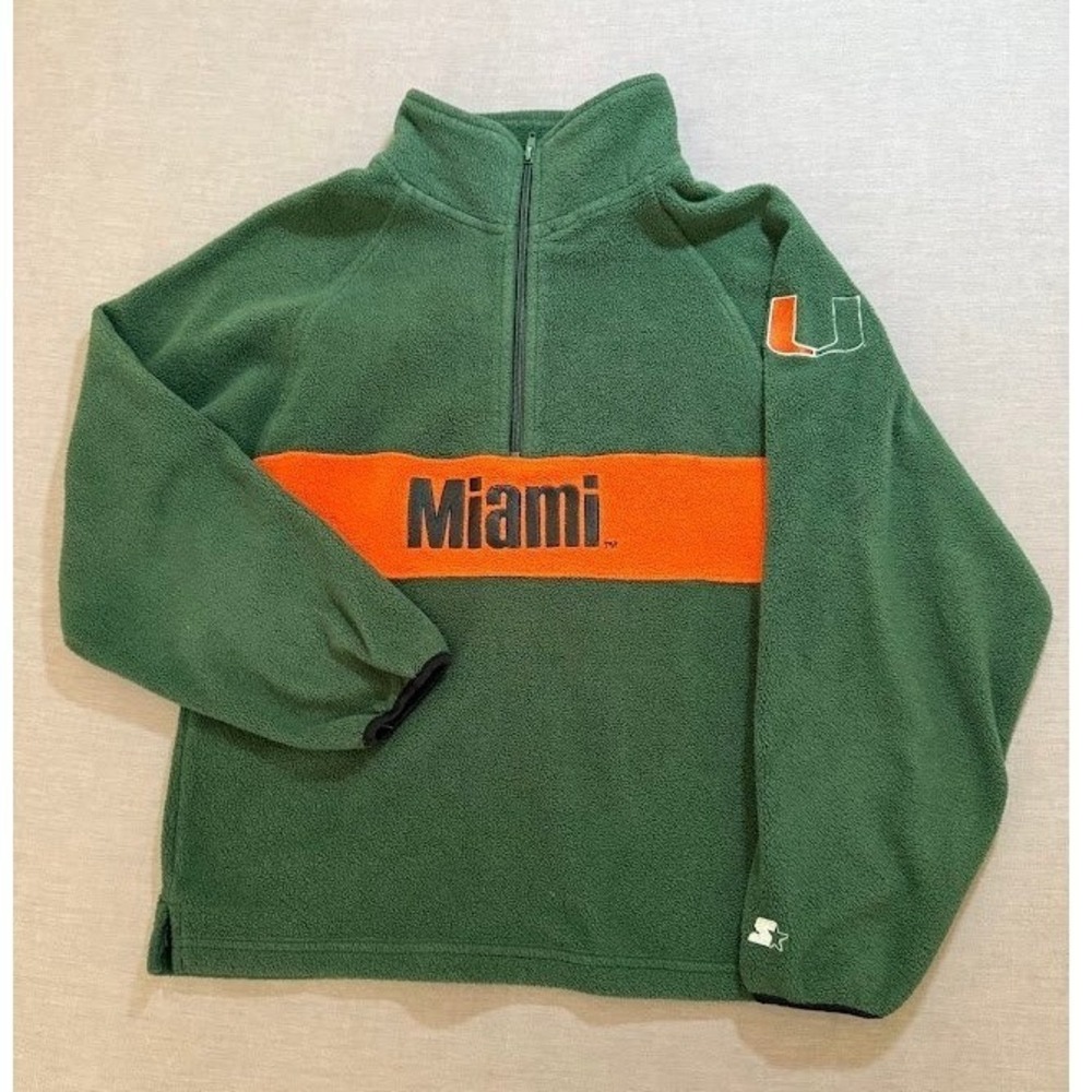 Vintage Miami Hurricanes Starter Fleece Pullover Quarter Zip Sweater Youth L‎